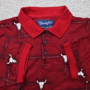 Wrangler AOP Polo Shirt Mens 2XL XXL (18-20) Red Horns All Over Print Cotton S/S